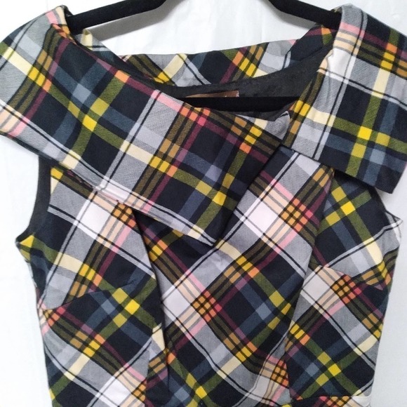 Jolie Moi Yellow Black Plaid Retro Sheath Dress - Picture 2 of 12